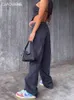 レディースストレートレッグバギージーンズローウエストファッションカジュアル高品質ワイドパイプパンツYKストリートウェアルーズスリムな女性ブラックジーンズJ220524