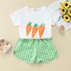 Completi di abbigliamento Set di vestiti per ragazze dei ragazzi per bambini Set di maniche corte per bambini T-shirt floreale con stampa di frutta carina Top Pantaloncini scozzesi Casual 2 pezzi Completi Ropa Ni