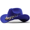 Luxe mannen vrouwen westerse cowboy cap met gouden ketting brede rand hoed pop jazz hat winterwol hoeden maat 56-58cm