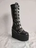 Femmes Cosplay bottes hautes hiver Long Tube cuir chevalier botte Punk gothique classique noir chaussures à talons hauts genou haut 220514