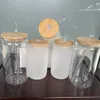 16oz Sublimation Glass Beer Mugs Can Shaped Tumbler Drinking Glasses With Bamboo Lid And Reusable Straw