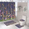 中国スタイルの花と鳥のツリーシャワーカーテンセットプリントファブリックトイレリッドカバーマットカーペットバス3Dバスルーム装飾フック220429