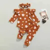 Citgeett herfst pasgeborene babymeisjes jongens kleding sets bloemen bedrukte ruches lange mouwen gebreide romper broek hoofdband veerpak j220711