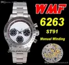 WMF Paul Newman 6263 ST91マニュアル巻線のクロノグラフメンズウォッチ1967年希少ヴィンテージホワイトブラックダイヤルOystersteel Bracelet TimeZonewatch Super Edition J10