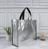 Kvinnor Shopping Bag Stora Kapacitet Kanfastryck Presentförpackning Baggar Laser Glitter Kvinna Handväska Livsmedelsbutik Tote F0415