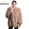 QIUCHEN PJ8128 nouveauté femmes hiver manteau de fourrure véritable grande fourrure à manches longues mode filles veste 201112