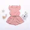 6 Stili Vestiti estivi per bambini piccoli pantaloncini tuta con maniche volanti uno con tinta unita aperto una fila di bottoni abbigliamento per bambini