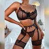 Nxy Intimo Sexy Ins 2022 New Mesh Cucitura Ciglia Ciondolo Pizzo Farfalla Set Quattro Pezzi 220609