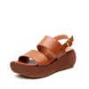 Handmade sandals retro single shoes muffin simple leather round head sandals women