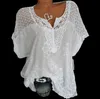 Large Size Loose ShortSleeved Lace Cotton Blouses Summer Tops Sexy Fashion Women Shirt 220611