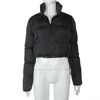 レディースジャケット2022フェイクレザーY2Kバブルパフ冬の暖かいジャケット女性コート長袖アウタージッパージッパースリムパーカー2022
