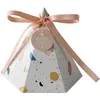 Blaue Geschenkbox, Pyramide, Hochzeit, Papier, Süßigkeiten, Babyparty, Kindergeburtstag, Party, klein, mit Schleife für Geschenkverpackungen 220427