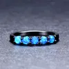 Pierścionki ślubne Bamos boho żeńska mała kamienna pierścień niebieski ogień opal dla kobiet czarne złoto paski proste okrągłe ringwedding