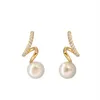 S3035 Fashion Jewelry S925 Silver Post Stud örhängen Twist Inlaid Diamond Faux Pearl Earrings