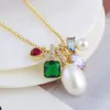 Colliers pendentifs européens et américains doux amour tridimensionnel carré gouttelettes d'eau coloré gemme collier de perles d'eau douce pendentif