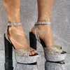 Rontic 2022 Nova Moda Mulheres Plataforma Sandálias Glitter Chunky Saltos Peep Toe Belo Vestido de Prata Senhoras Sapatos Tamanho 5-20