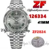 ZF zf126334 ETA 2824 ZF2824 Automatic Mens Watch 41MM Fluted Bezel Gray Dial Green Roman Markers 904L Stainless Steel Bracelet Case Super Version eternity Watches