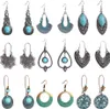 Vintage bohème ethnique antique argent en détresse boucles d'oreilles charme mode longue Turquoise plume pendentif gland boucles d'oreilles dames bijoux