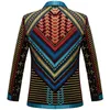 Vintage Colorful Embroidery Suit Jacket Blazer Men Velveteen Jacket Ethnic Style Striped Singer Stage Costume Casual Cardigan 220504