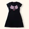 Vintage Kawaii Bow Embroidery Mini Dress Patchwork Square Collar Short Sleeve Black Retro Y2K Aesthetic Fairy Clothes 220630