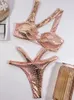 Vigorashely bandaż stroje kąpielowe kobiety sexy wąż bikini strój kąpielowy żeński złoty sliver set bikini zestaw biquini kostium kąpielowy pływanie 220408