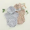 Summer Infant Baby Cotton Barboteuses Enfants Garçons Plaid Hooded Climb Vêtements Tout-petits Enfants Salopettes Barboteuses