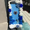 Wykwintne skrzynki z telefonów komórkowych kremowy guma róża kwiat perłowy koronkowy łuk królewski błękit błękitny piękny obudowa moda na iPhone'a 6 7 8 11 12 13 Pro
