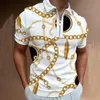 Męskie Polos Summer Men Shirts High Street Print Casual Krótki Rękaw Męski Turn-Down Collar Zipper Koszula M-3XL