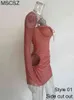 Seksi kesim parti elbiseleri kadınlar kare boyun örgü uzun kollu yaz elbisesi gövdeli bandaj çizme dantel mini elbise sonbahar t220804