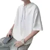 남성용 티셔츠 후드 짧은 소매 남성 패션 브랜드 한국어 하프 티셔츠 어두운 높은 거리 여름 스타일 스웨터 2L5m