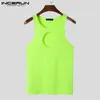 Inderun Men Tank Tops O-Neck Sleepeveless Skinny Hollow Out Solid Seksowne kamizelki swobodne kamizelki Streetwear Men Ubranie S-5xl 220531