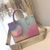 Modische Handtasche, Designer-Taschen, Onthego MM-Einkaufstasche, Sonnenaufgang, Pastell-Monogramme, Batik-Handtaschen, Luxus-Sommer-Mehrfarben-Shopping-Umhängetasche, runde Geldbörse