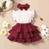 Hibobi Baby Girls Dress Toddler Girl Clothes Set 2pcs Baby Bowknot Cruffles Dresses Concless Cotton Cotton Newborn Princess Dress Y220510