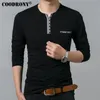 Coodrony Cotton T 셔츠 남자 스프링 가을 새로운 긴 소매 티셔츠 남자 Henry Collar 티 셔츠 남자 패션 캐주얼 탑 7617 LJ200827