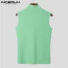 INCERUN Men Tank Tops Turtleneck Sleeveless Solid Color Vests Men Streetwear Skinny Fashion Casual Sexy Waistcoats S-5XL 220627