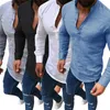 Men's T-Shirts NIBESSER Mens T-Shirt Thin Fashion Long Sleeve Stand Collar Button Tee Shirts Men 3XL Plus Size Slim Fit Top Male Streetwear