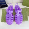 2022 Jelly Sandalen Designer transparante slippers vrouwen mannen platglaasjes rubber zool slippers dubbele g sandaal veter omhoog buiten dame schoenen