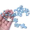 Collier Chapilet Bleu Turquoise Collier Croix Collier Cadeau Religiéux Catholique Perles de Prire Pidmique