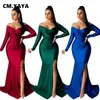 CM.YAYA Autunno Inverno Donna Off Spalla Scollo a V Scollo a V High Side Split Mermaid Maxi Dress Sexy Night Party Club Abiti lunghi 220316