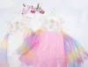 Açık Satış Kızlar Elbise Gökkuşağı Nakış Çiçekleri Toddler Sundress Prenses Çocuk Kızlar Partisi Yaz Gelinlik 1-10y G220506