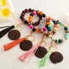 Porte-clés personnalisé maman bracelets bois perle bracelet avec garniture sculptée cadeaux de fête des mères pour les femmes guépard impression bracelet porte-clés Forb22