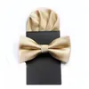 Klassisk tryck Solid God Mens Silk Business Bow Ties For Men Bowtie With Pocket Square Gold 2st Set Gift CR056 W220323