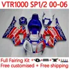 Bodywork Kit For HONDA VTR1000 RC51 SP1 SP2 RTV1000 2000-2006 Bodys 110No.5 VTR-1000 00 01 02 03 04 05 06 VTR 1000 2000 2001 2002 2003 2004 2005 2006 Fairing red blue
