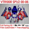 Kit de carrosserie pour HONDA VTR1000 RC51 SP1 SP2 RTV1000 2000-2006 Bodys 110No.5 VTR-1000 00 01 02 03 04 05 06 VTR 1000 2000 2001 2002 2003 2004 2005 2006 Carénage rouge bleu