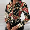 Цепочка моды леопардовая печать Lady Office Рубашка элегантная поворотная блузка повседневная пуговица с длинными рукавами новая осенняя женщина