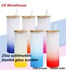 US-Lager 25oz Sublimation gerade Farbverlauf Glas Tumbler Milchglas Wasserflasche mit Bambusdeckel Stroh DIY Bierkrüge Kaffeetassen B6