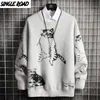 SINGLEROOD ZAKRESOWANY MENSKI SWEATER MĘŻCZYZN Zimowe kot Swatery Pullover Jumper Hip Hop Harajuku Korean White Sweter Men 201126