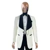 Abiti da uomo Blazer Giacca da uomo Slim Fit 2 pezzi / Blazer jacquard bianco con pantaloni neri per lo sposo da sposa Set di abiti formali di classe