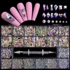 NXY Stickers 2740pcs Luxury Shiny Diamond Nail Art Decorazioni di cristalli di strass set AB Glass 1pcs Pick Up Pen in griglie 21 Forma 220614