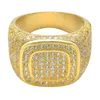 Moda Hip Hop Jewelry Big 18K Gold Filled Pave Mirco CZ Diamond Piedras preciosas Mujeres Wedding Party Anillo de dedo Regalos